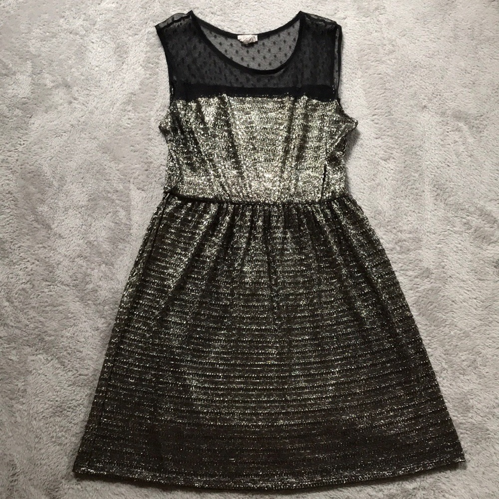 Metallic, Polka Dotted Mesh Party Dress